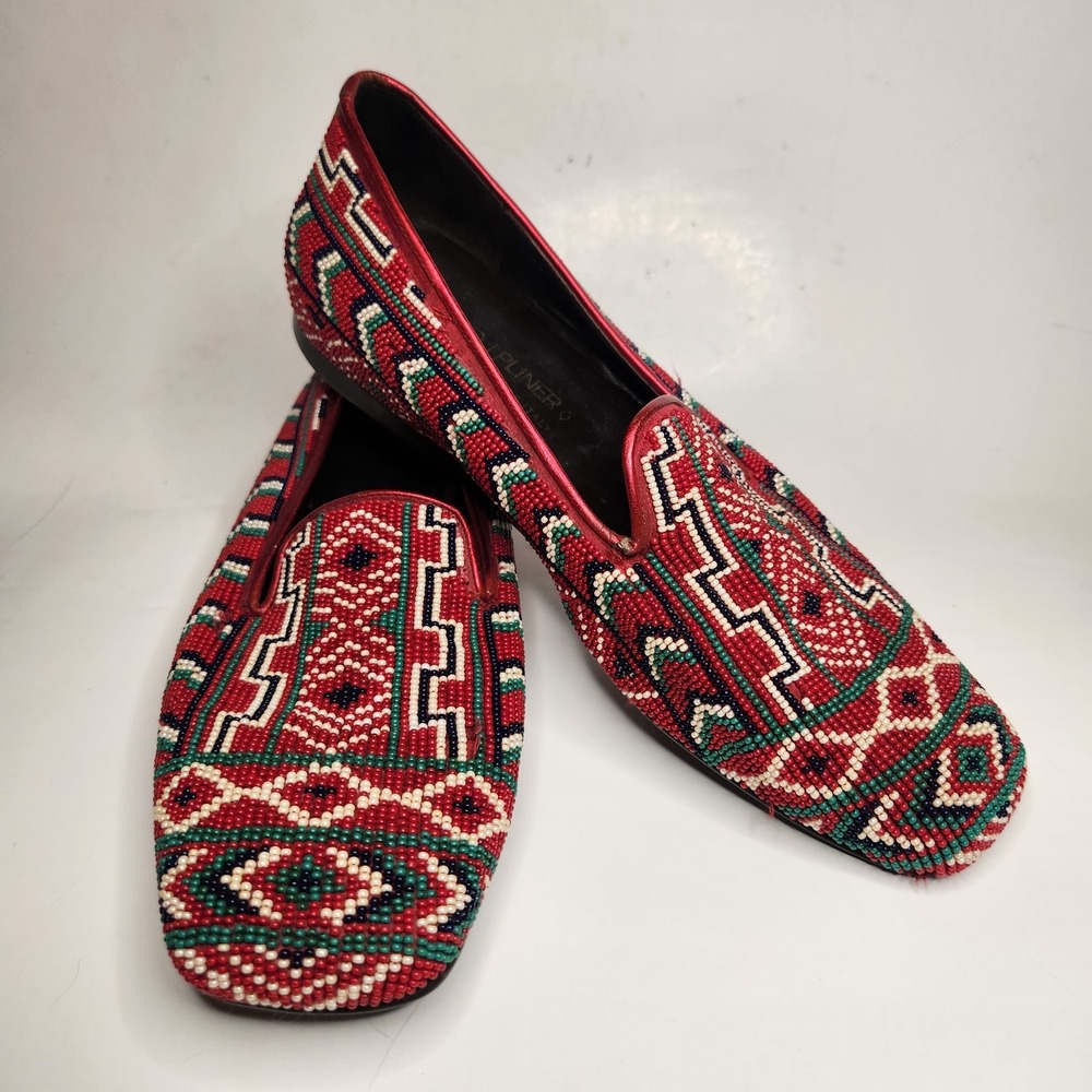 DONALD J PLINER Signature Shoes Glass Womens 7.5 Bead Arum Red Loafers‎ Itay